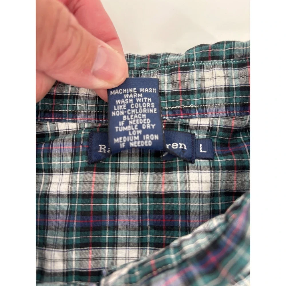 Polo Ralph Lauren Mens Green Plaid Short Sleeve Button Down Shirt Large EZ941811